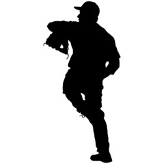 Baseball player, pitcher while throwing ball. Pitcher throwing a ball. Detailed realistic silhouette