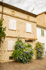 View on a street with typical houses of Sirolo, Riviera del Conero, Marche - Italy