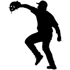 Baseball player, pitcher while throwing ball. Pitcher throwing a ball. Detailed realistic silhouette