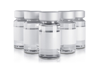 Mock up empty vaccine bottle glass set put on white background with clipping path 3D render