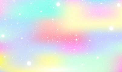 Pastel rainbow holographic cloud illustration with snow. Colorful pastel snow bokeh background. Colorful Sky Holographic Cloud Rainbow Christmas and New Year Celebration. Vector illustration