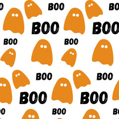 orange ghost on a white background with boo