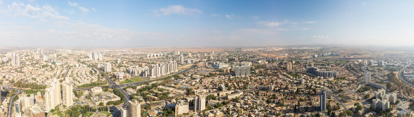 Fototapeta na wymiar 180 degree panoramic view on Beer Sheva city from the big height