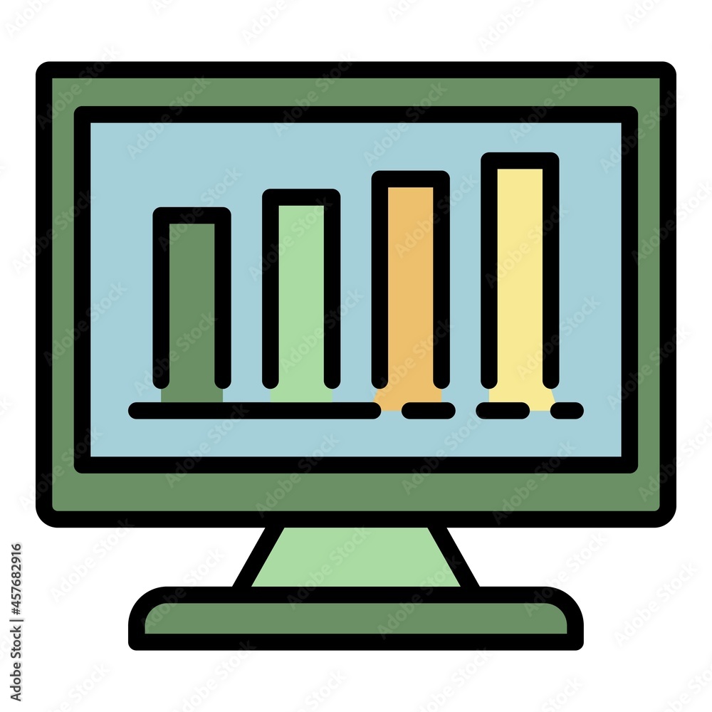 Poster report graph monitor icon. outline report graph monitor vector icon color flat isolated