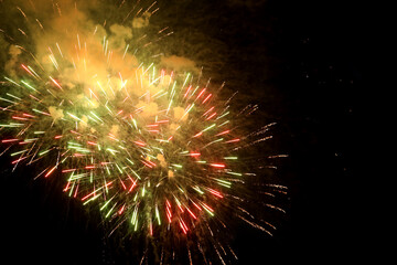 Beautiful bright firework lighting up night sky