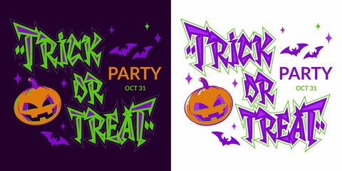 Flat Halloween Hand-drawn Lettering Trick Or Treat Typography Design For Holiday Party Celebration Vector Art