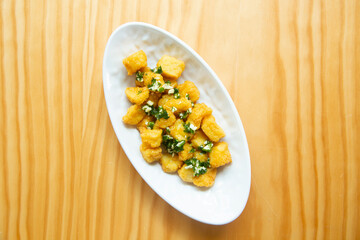 Chocos. Fried calamari tapa in a Spanish restaurant