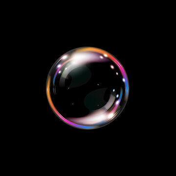 Soap bubbles foamy realistic. water bubbles with rainbow reflections in an isolated transparent background