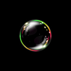 Soap bubbles foamy realistic. water bubbles with rainbow reflections in an isolated transparent background