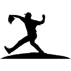 Baseball player, pitcher while throwing ball. Pitcher throwing a ball on pitcher mound. Detailed realistic silhouette