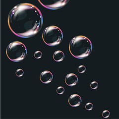 Soap bubbles foamy realistic. water bubbles with rainbow reflections in an isolated transparent background