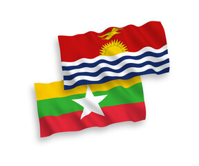 Obraz premium Flags of Republic of Kiribati and Myanmar on a white background
