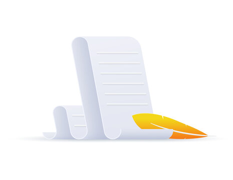 Document letter with feather. Education concept, poem.