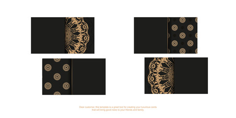 Black business card template with brown vintage ornament