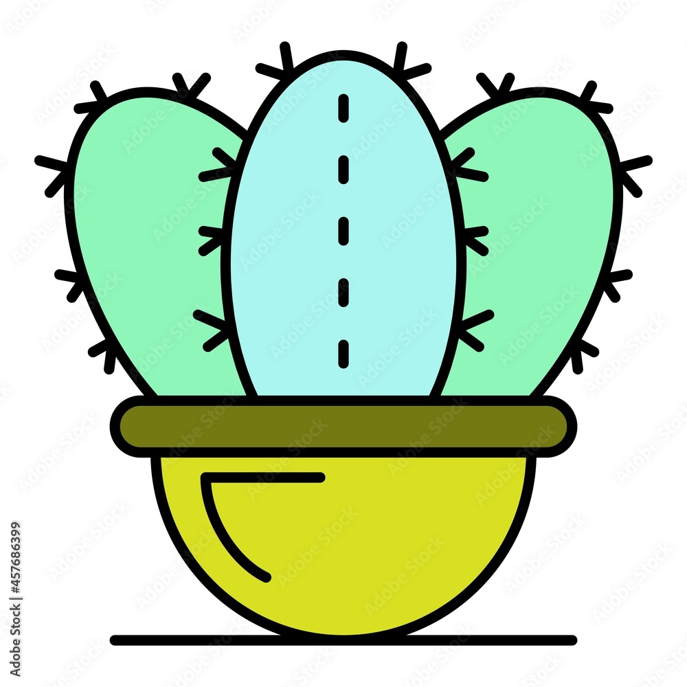 Poster Botany cactus pot icon. Outline botany cactus pot vector icon color flat isolated - Posters