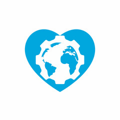 Gear global with heart shape vector logo design. Gear planet icon logo design element.	
