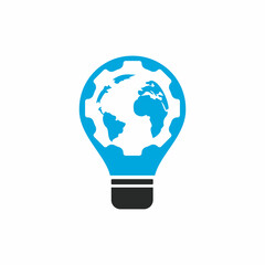 Gear global with lightbulb shape vector logo design. Gear planet icon logo design element.