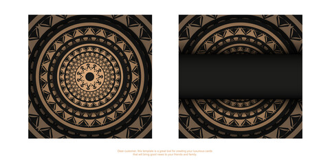 Black color brochure template with brown abstract ornament