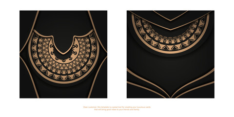 Fototapeta premium Black color brochure template with brown abstract ornament