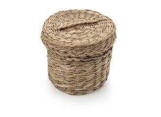 Wicker basket with lid on isolated white background