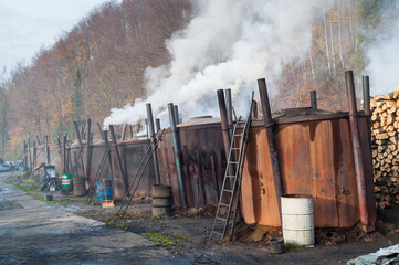 Retort, i.e. charcoal burning, Bieszczady Mountains
