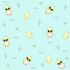 children's seamless pattern with ducklings,reeds and worms