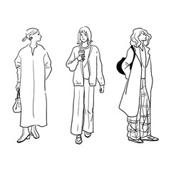 おしゃれな女性の線画ベクターイラスト