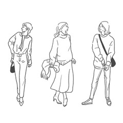 おしゃれな女性の線画ベクターイラスト