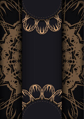 Black postcard with luxurious brown ornamentation is ready for printing.