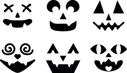 Scary and funny faces of Halloween pumpkin or ghost . Vector collection.