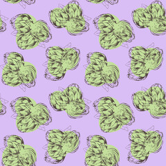 Seamless pattern of artichoke. Drawing line art artichoke healthy plant. Organic seasonal vegetable illustration.