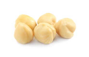 Tasty organic hazelnuts on white background. Healthy snack