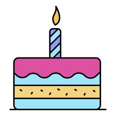 First birthday cake icon. Outline first birthday cake vector icon color flat isolated