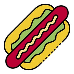 Tasty hot dog icon. Outline tasty hot dog vector icon color flat isolated