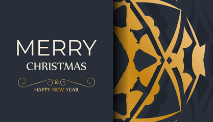 Brochure template Merry christmas dark blue color with luxury gold pattern