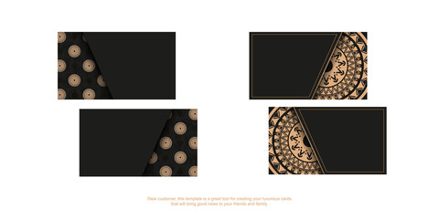 Business card in black color with brown mandala ornament