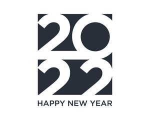 2022 Happy New Year symbol. Greeting card artwork, brochure template. Vector illustration with black holiday labels isolated on white background