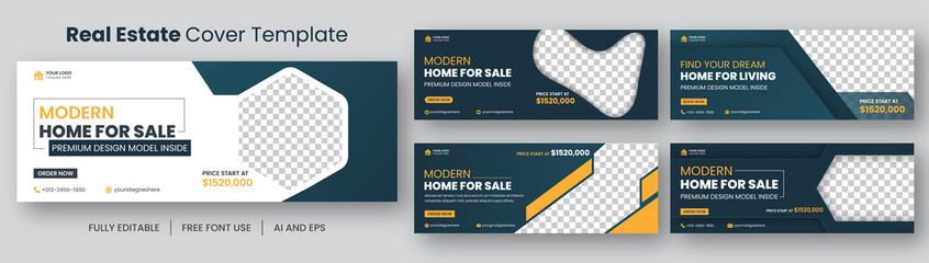 Real estate house facebook cover or square banner template ( ai and eps file) - obrazy, fototapety, plakaty