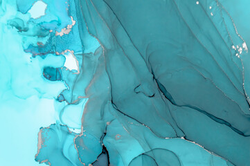 Naklejka premium Turquoise Ocean Water. Hand Painted Alcohol Inks