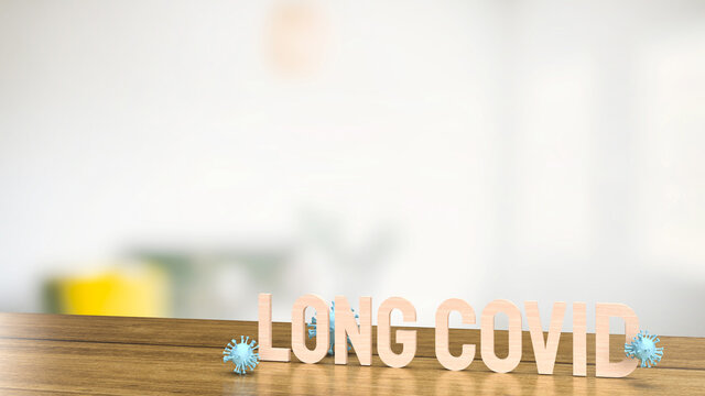 The long covid text and virus for medical or outbreak  concept 3d rendering