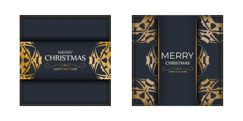Dark blue Happy New Year Brochure template with vintage gold ornament