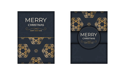 Dark blue Happy New Year Brochure template with vintage gold ornaments