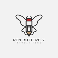 Butterfly With Pen Logo template design