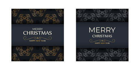 Dark blue Happy New Year Brochure template with vintage pattern
