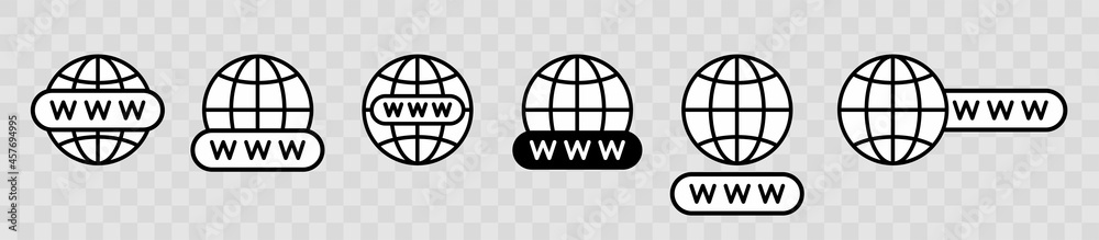 Poster website icon. www icon. www icons with hand cursor in flat design. globe earth vector icons set. vec