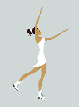 Beautiful girl with ice figure skate shoes on skating rink isolated icon. Vector illustration.