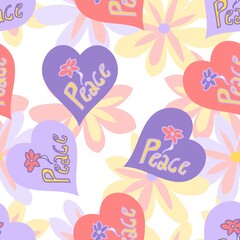 Hearts And Peace Text Vector Seamless Repeat Pattern