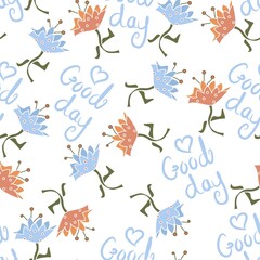 Good Day text With Flower Repeating Vector Pattern