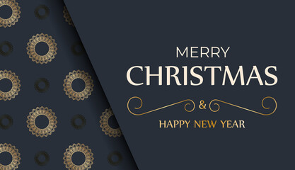 Festive Brochure Merry Christmas and Happy New Year in dark blue with vintage gold pattern