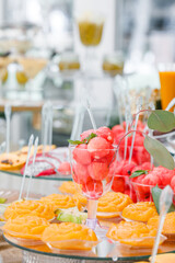 Candy Bar. Delicious wedding buffet with cupcakes. Sweet buffet with cupcakes and other desserts.